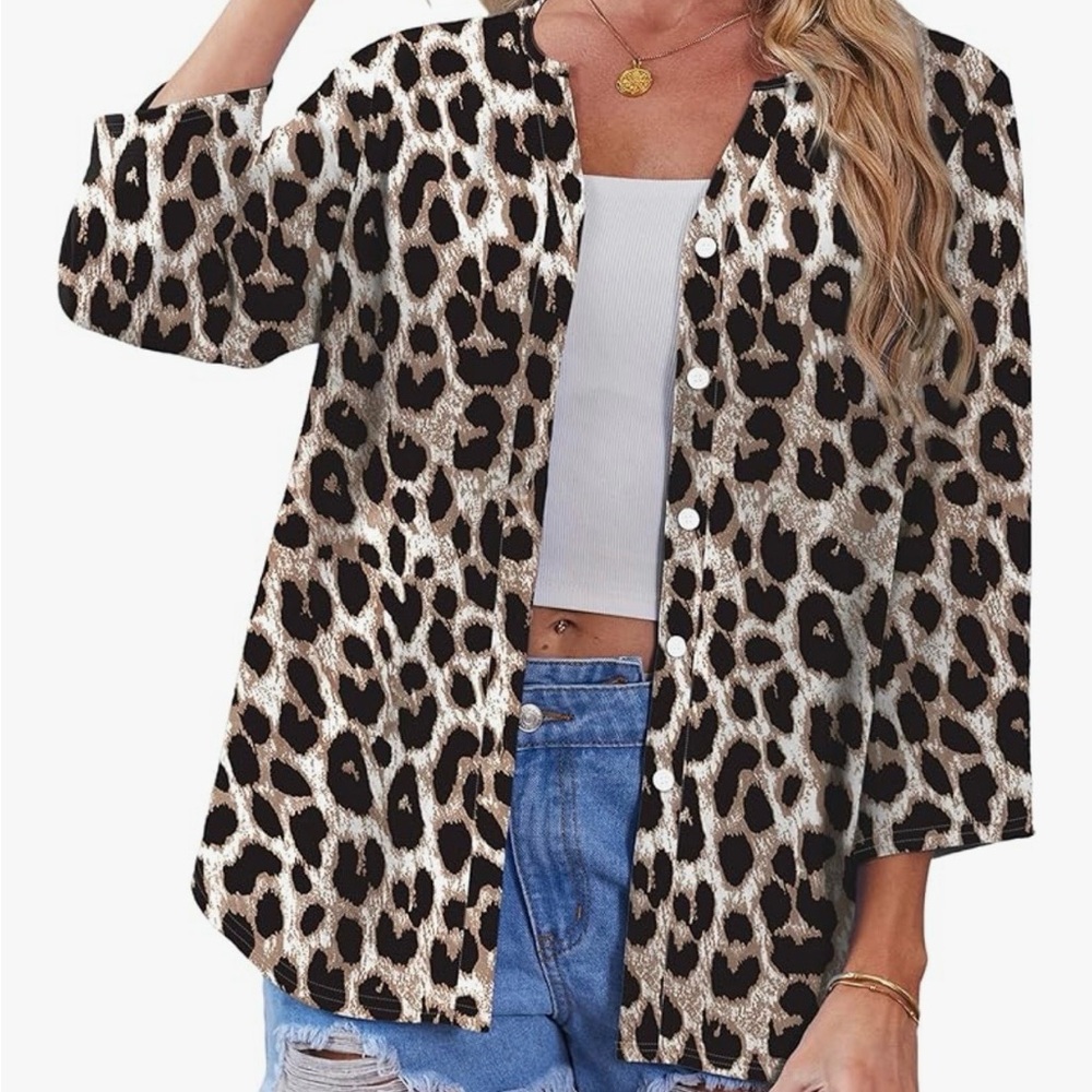 Animal Print Button-Front Women’s Top - Beige & Black